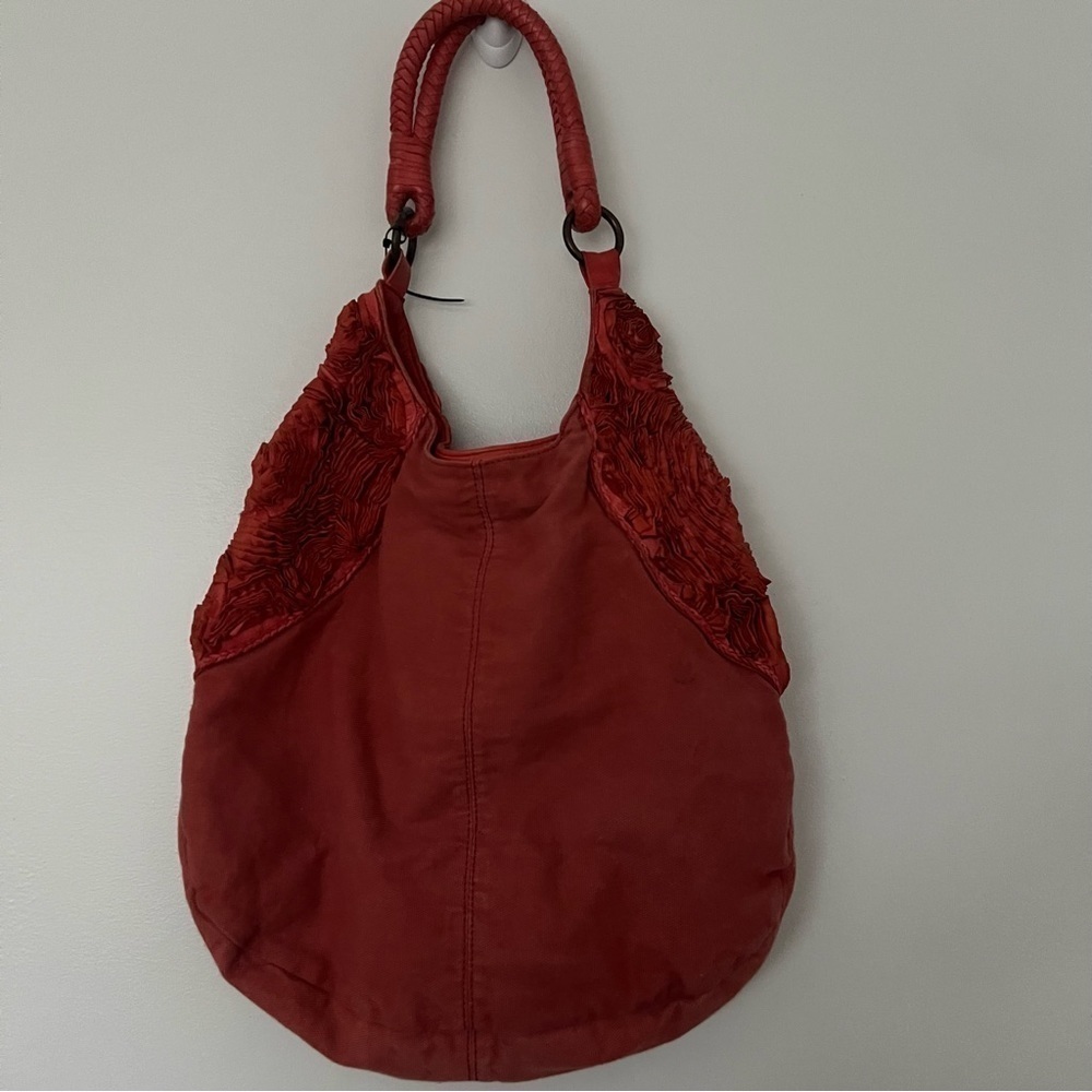 Anthropologie Miss Albright coral canvas and leather hobo bag